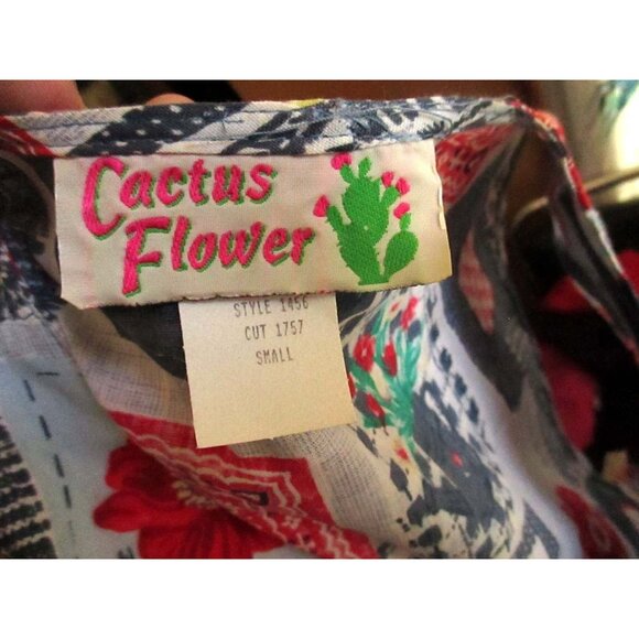 NWT True Vintage Cactus Flower Patchwork Print Sleeveless Button-Up Vest Top S - Picture 5 of 5